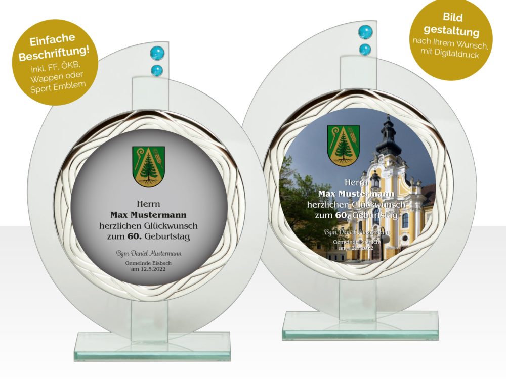 Kristallglas Trophäe Steine Blau