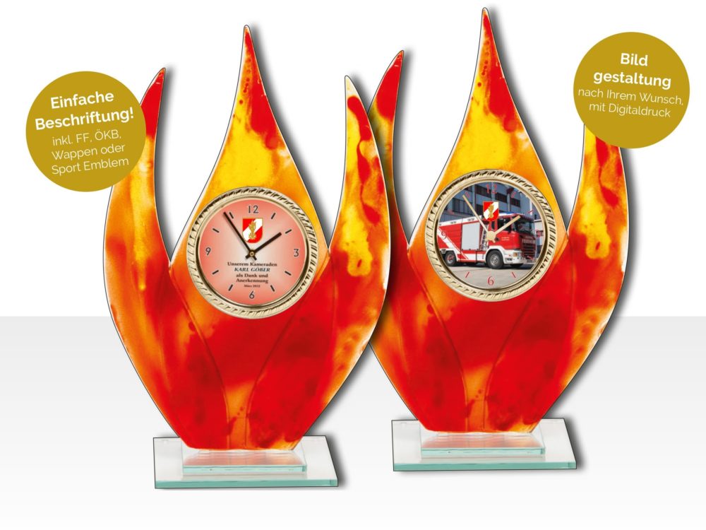 Schmelzglasuhr Flamme