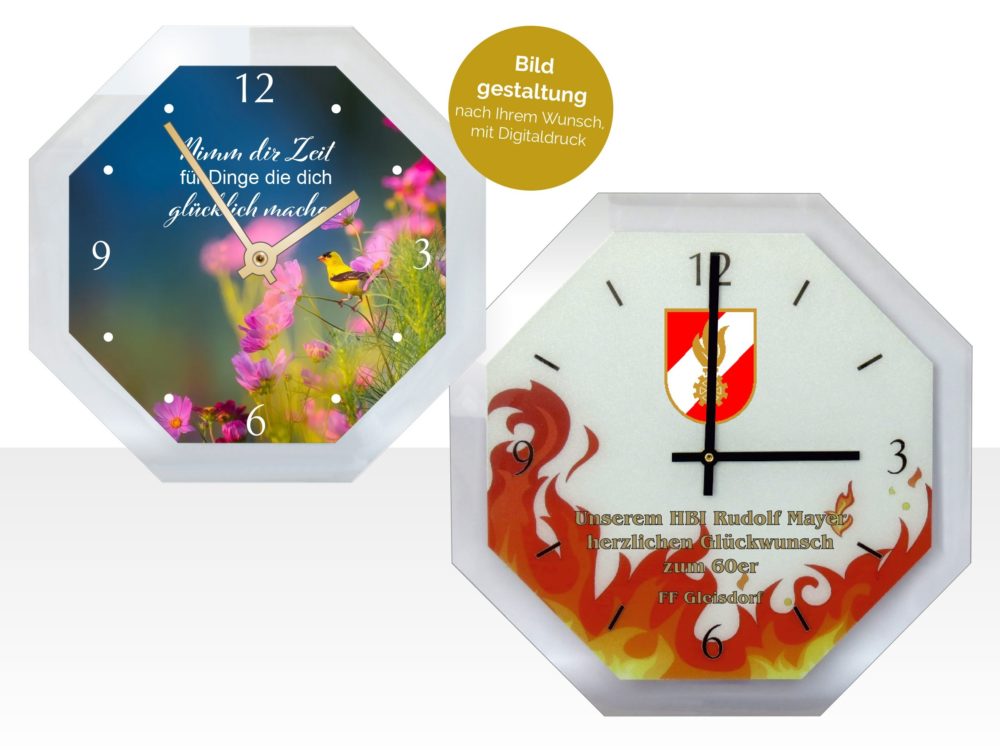Wanduhr aus Glas Achteck