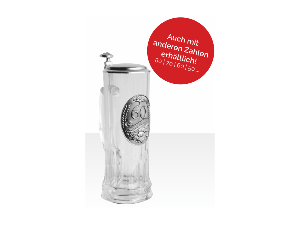 Glaskrug mit Zinndeckel hoch