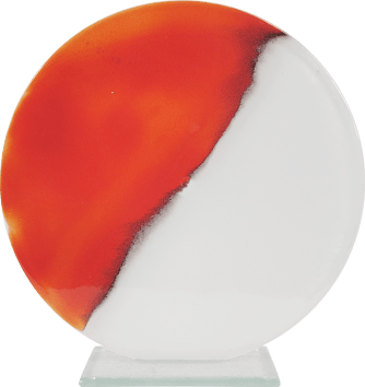 Schmelzglas Uhr "Rund" rot/weiß