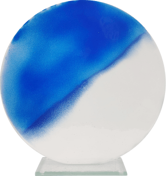 Schmelzglas Uhr "Rund" blau/weiß