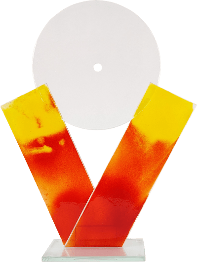 V - Schmelzglas Uhr gelb/rot