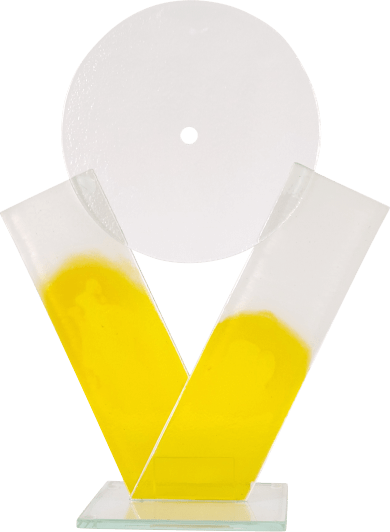 V - Schmelzglas Uhr gelb/weiß
