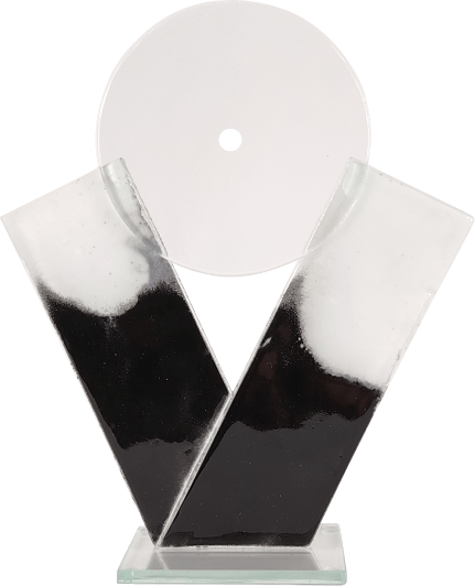 V - Schmelzglas Uhr schwarz/weiß
