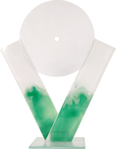 V - Schmelzglas Uhr grün/weiß