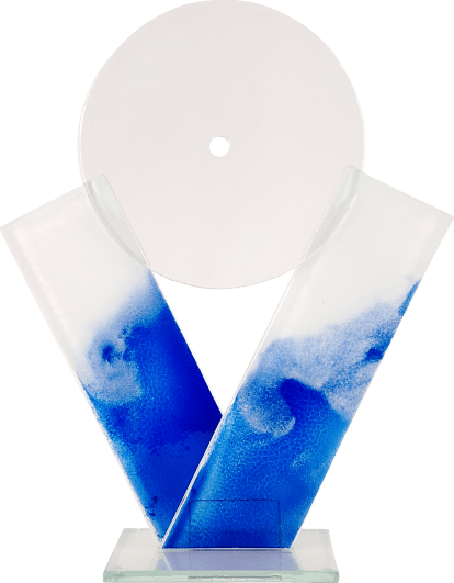 V - Schmelzglas Uhr blau/weiß